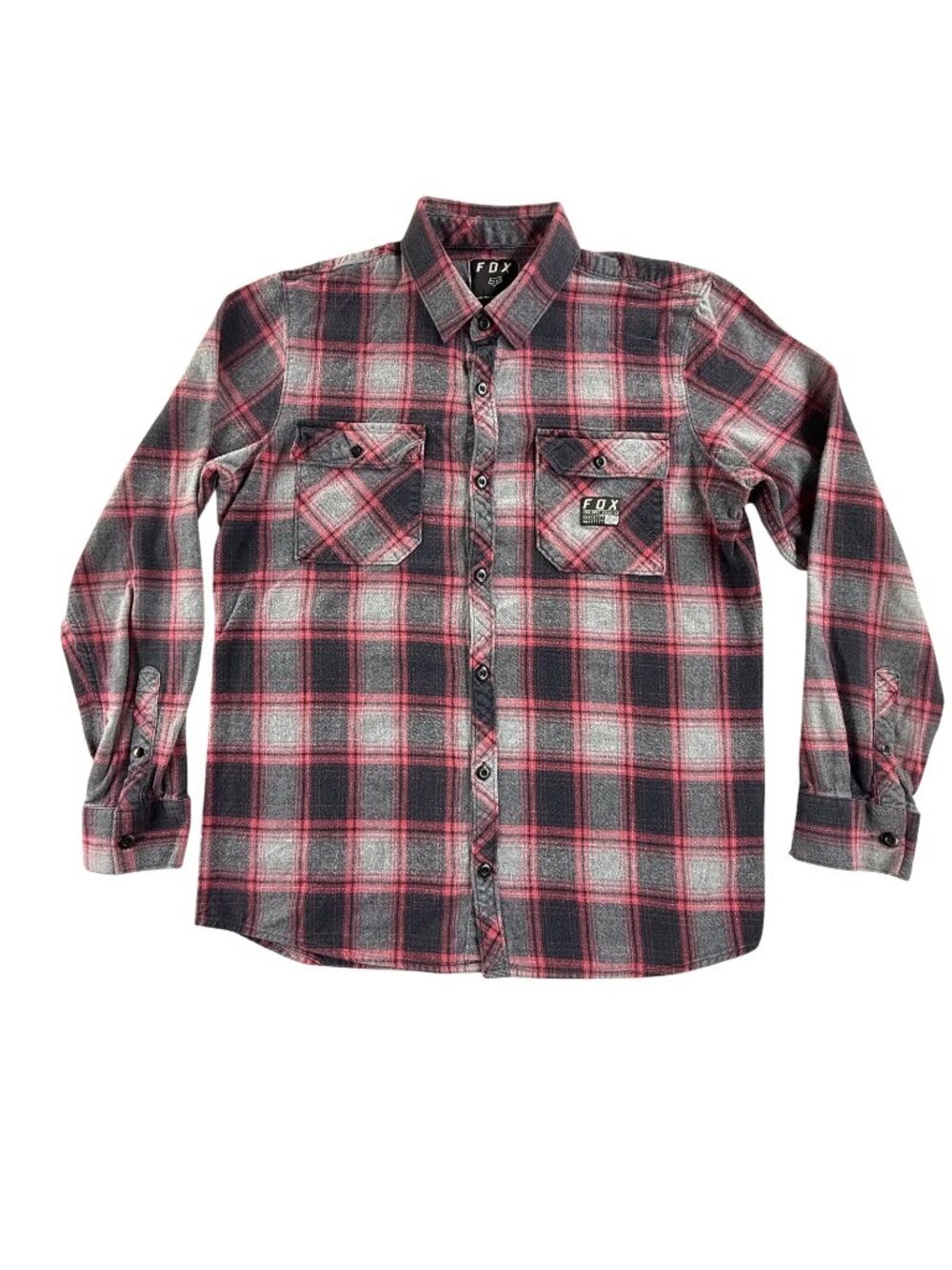 Fox Shirt Men Medium Red Gray Shadow Plaid Flannel Button up Long Sleeve Pockets